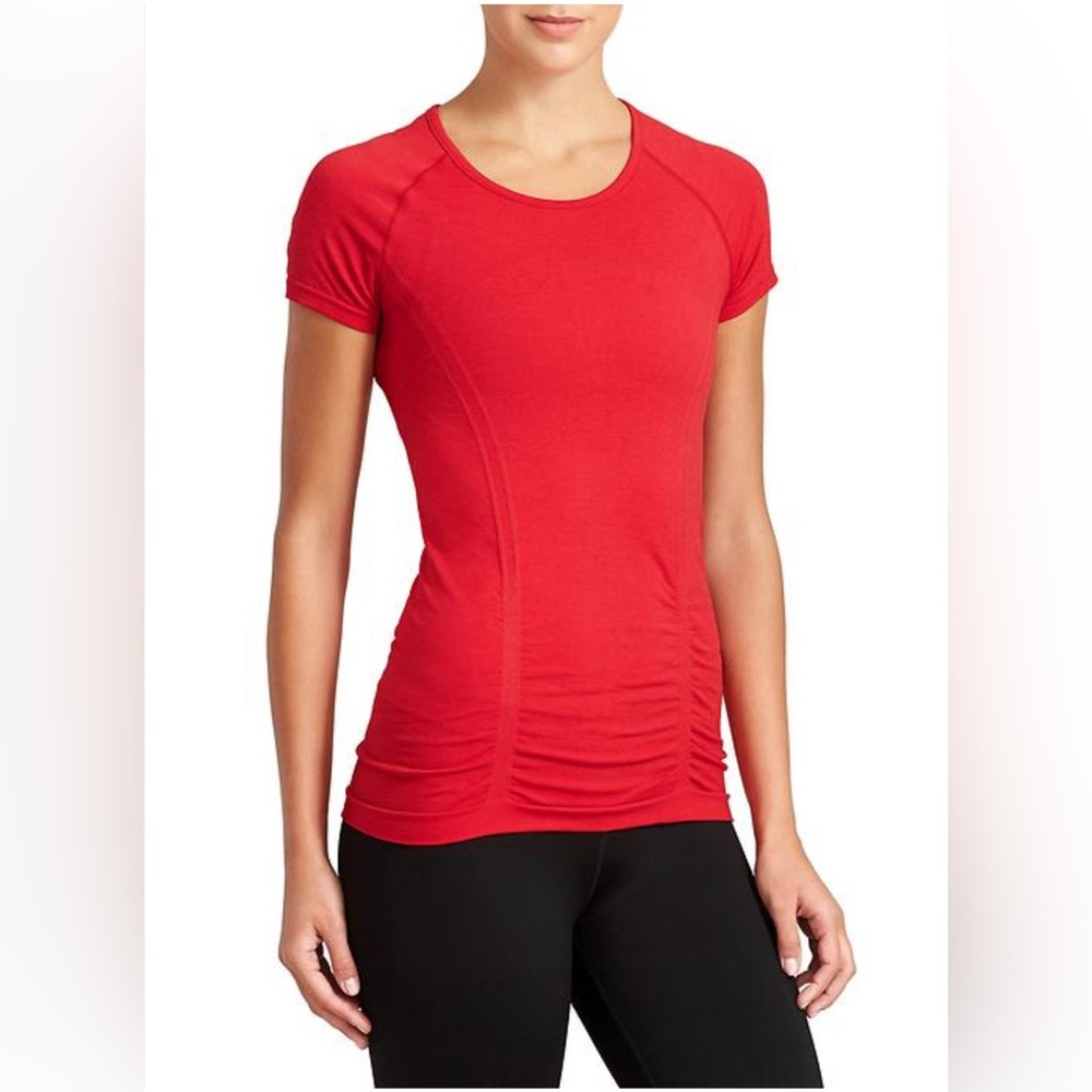 Athleta Red Ruched Fitted Tee